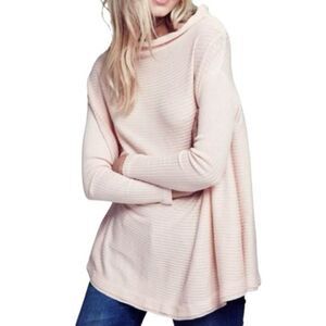 FREE PEOPLE We The Free Lover Mock Neck Ribbed Open Back Long Sleeve Top Pink M